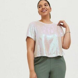 TORRID White Iridescent Sequins Crop Tee SIZE 0